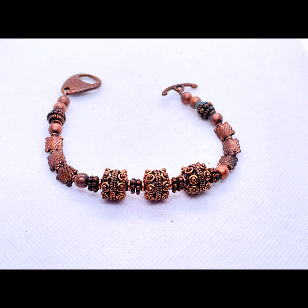 Healing copper beaded Bali/Boho style 8” bracelet